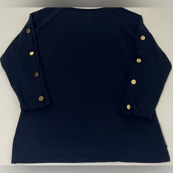 Talbots Petite Navy Button-Sleeve Cotton Top - Picture 2 of 5